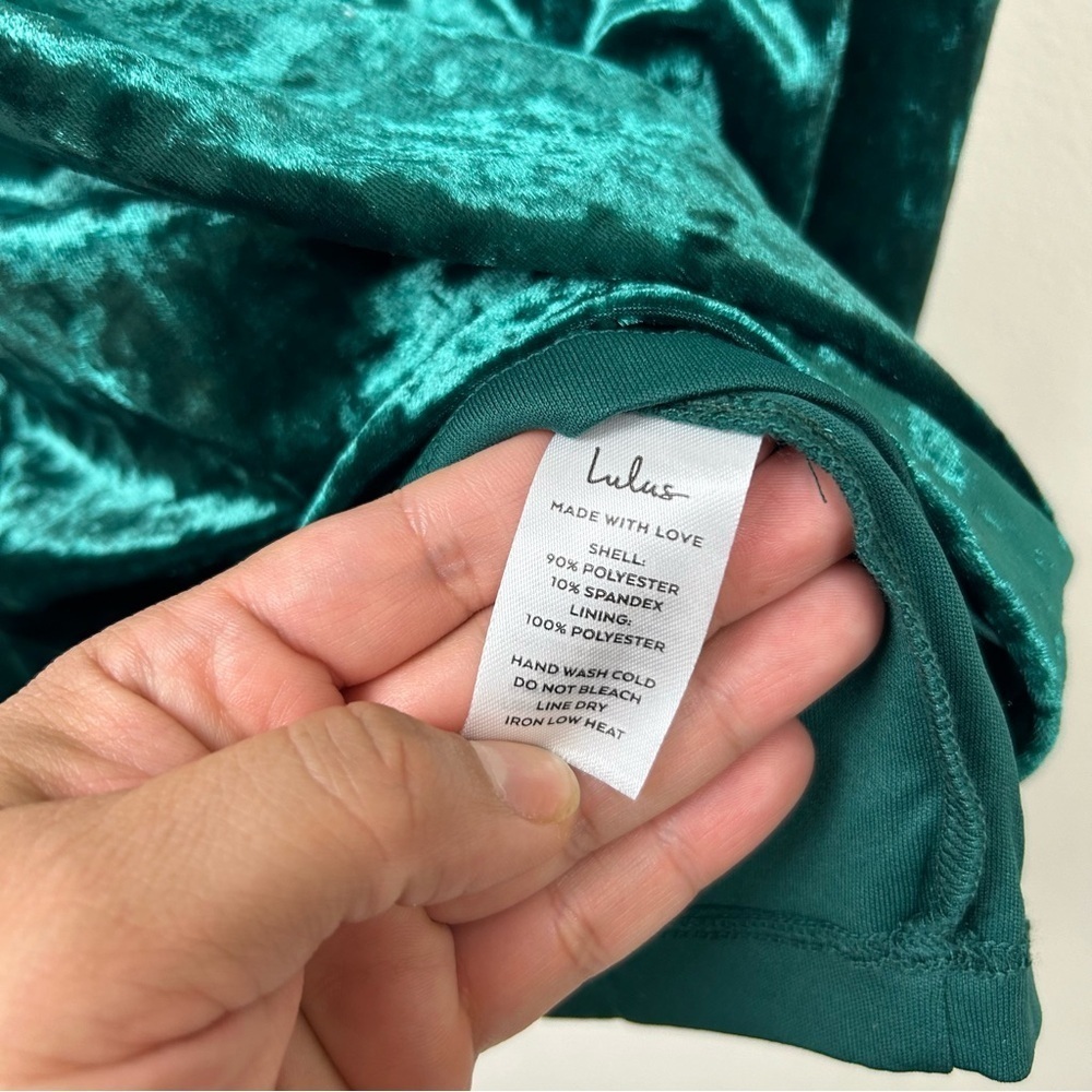 NWT - Lulus Drape Front Green crushed velvet mini dress size: XL - Picture 13 of 14